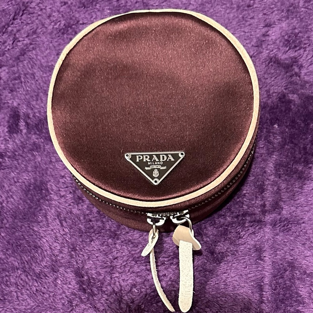Prada Brown Round Cosmetic Case